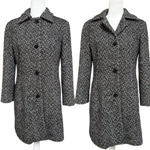 DKNY Tweed Wool Blend Walker Coat Size 8 Black & White